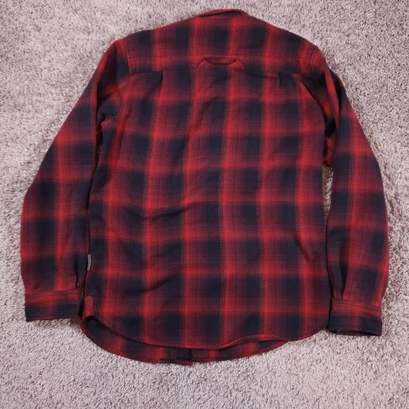 Royal Robbins Button Shirt Mens Small Long Sleeve Flannel Plaid Red Black Warm - Picture 2 of 13